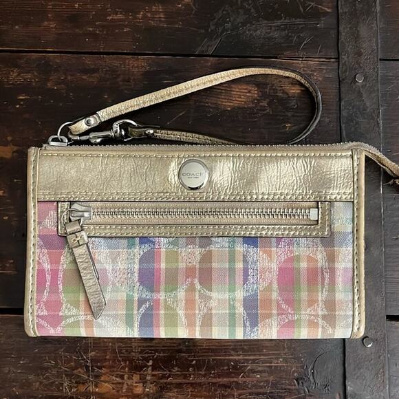 Coach Daisy Madras Plaid Wristlet/Wallet - Picture 1 of 4